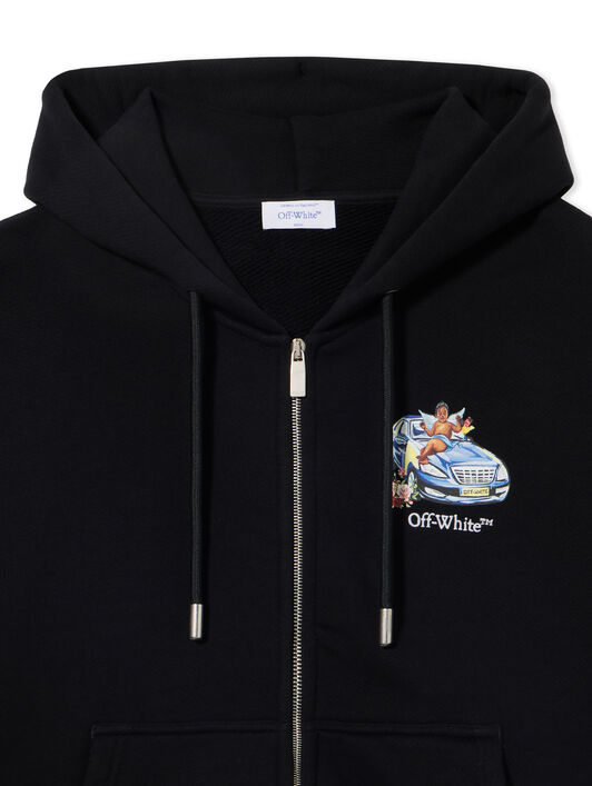 OFF WHITE Fresco Arrow Zip Skate Hoodie BLACK - WHITE OMBE015S25FLE001