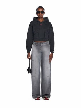 OFF WHITE Union Appliqué Crop Logo Hoodie WASHED BLACK-RED DAHLIA OWBB056F25FLE001