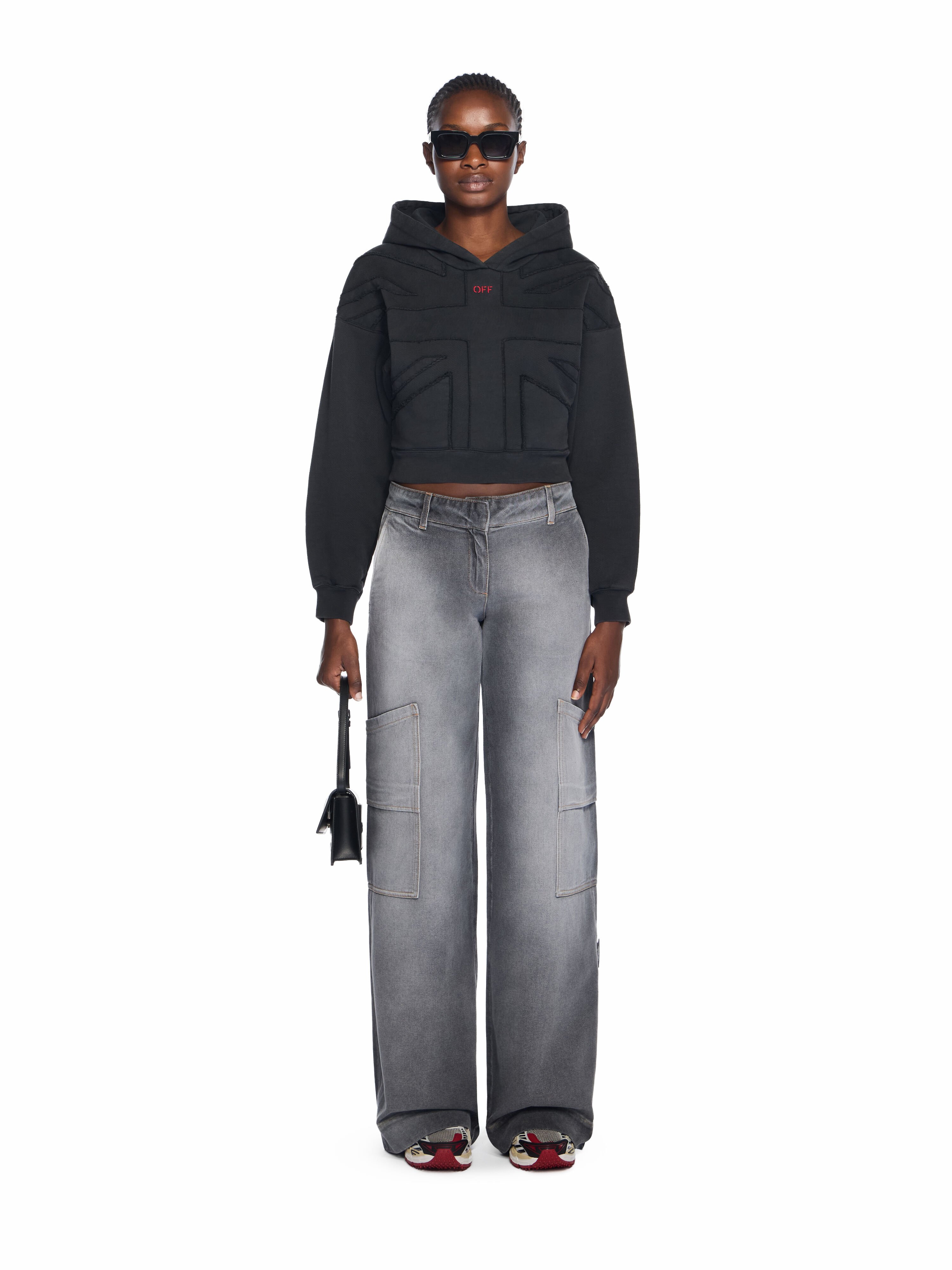 Union Appliqué Crop Logo Hoodie OFF WHITE Union Appliqué Crop Logo Hoodie WASHED BLACK-RED DAHLIA OWBB056F25FLE001