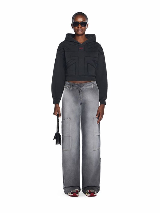 Union Appliqué Crop Logo Hoodie OFF WHITE Union Appliqué Crop Logo Hoodie WASHED BLACK-RED DAHLIA OWBB056F25FLE001