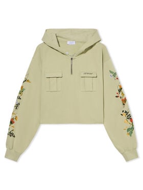 OFF WHITE Bookish Flowers Pkt Crop Hood ALFALFA-BLACK OWBB06BF25FLE001