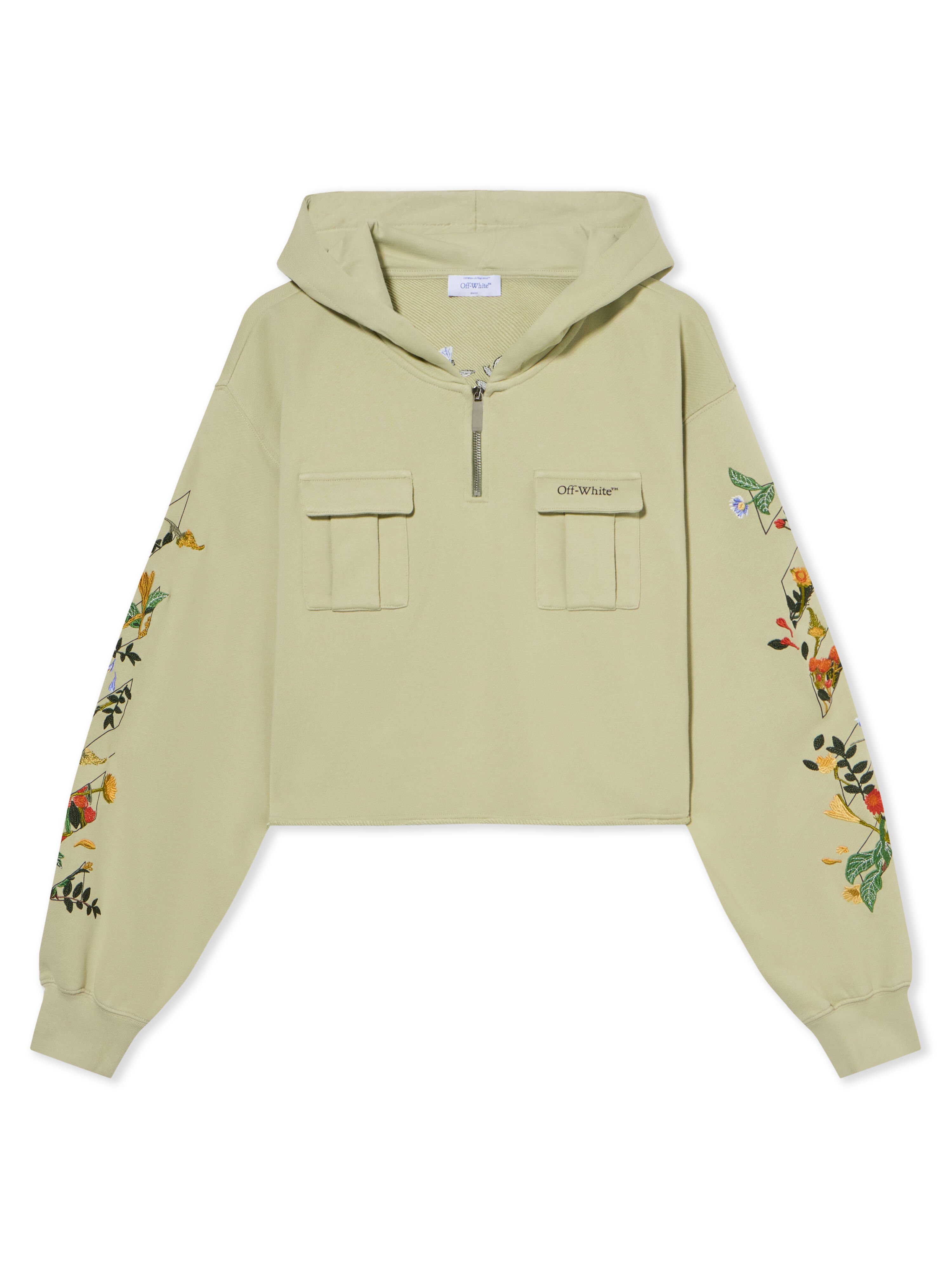 OFF WHITE Bookish Flowers Pkt Crop Hood ALFALFA-BLACK OWBB06BF25FLE001