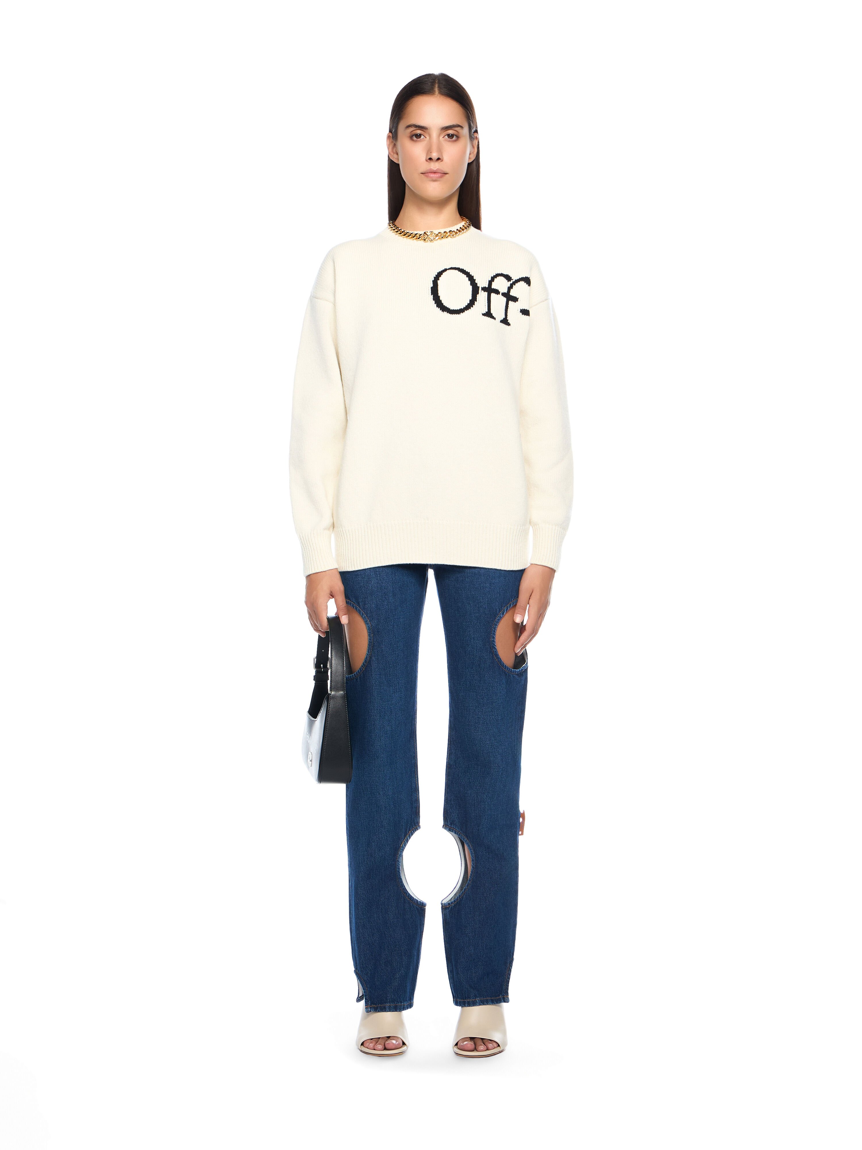 OFF WHITE Bookish Logo Knit Sweater WHITE - BLACK OWHE10OF25KNI002
