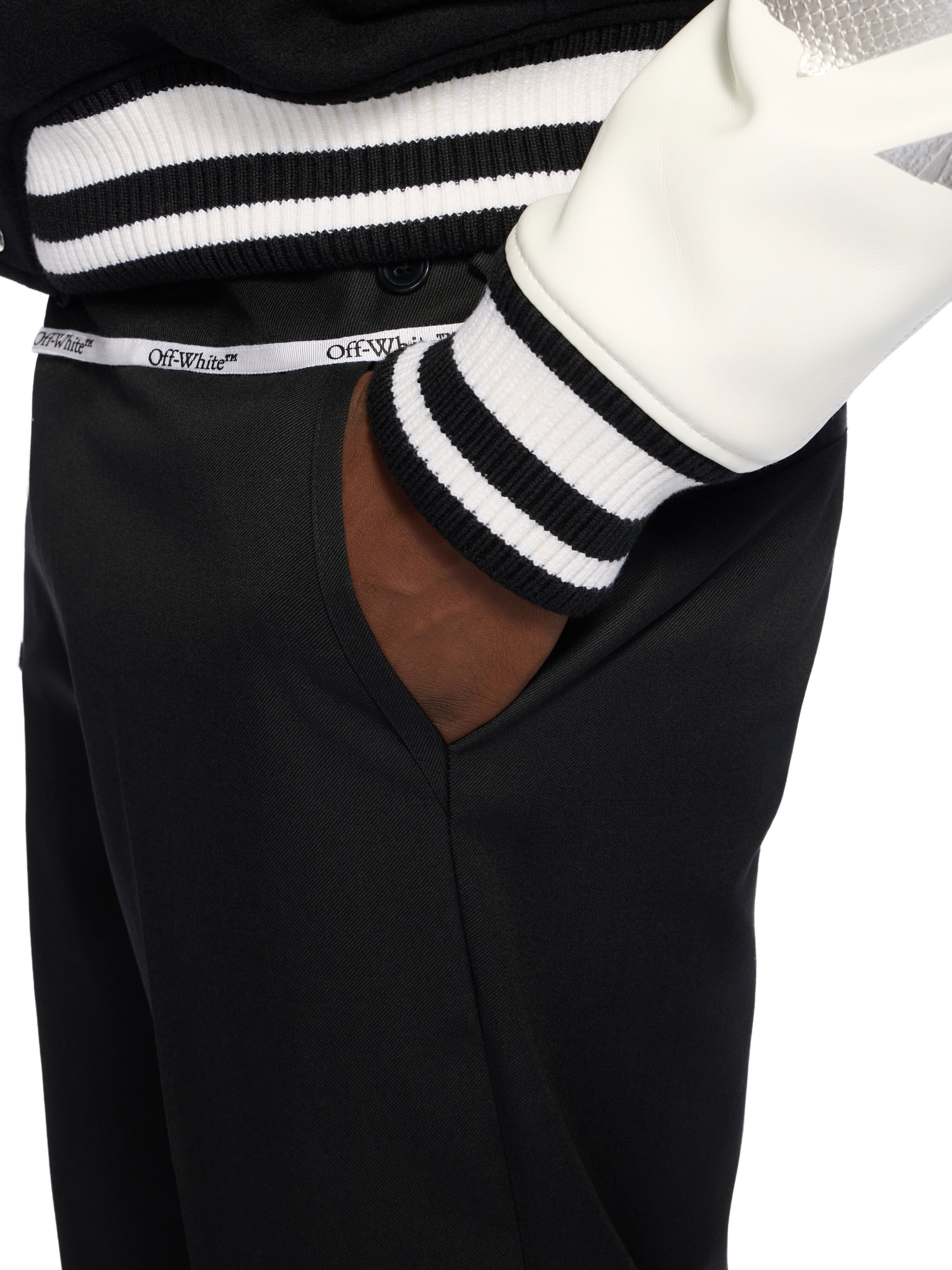 OFF WHITE Wool Mini Flare Pants BLACK - WHITE OMCO03BF25FAB001