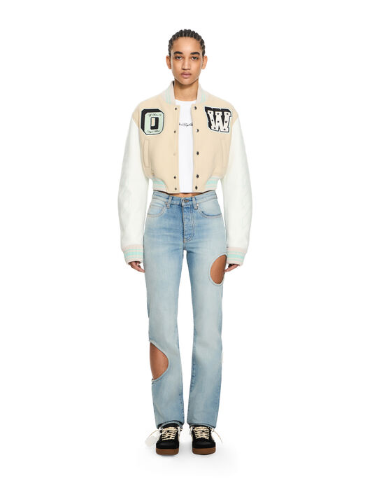 OFF WHITE Graffiti Crop Varsity Jacket White Asparagus-Misty Blue 2EK00MS26FAB001