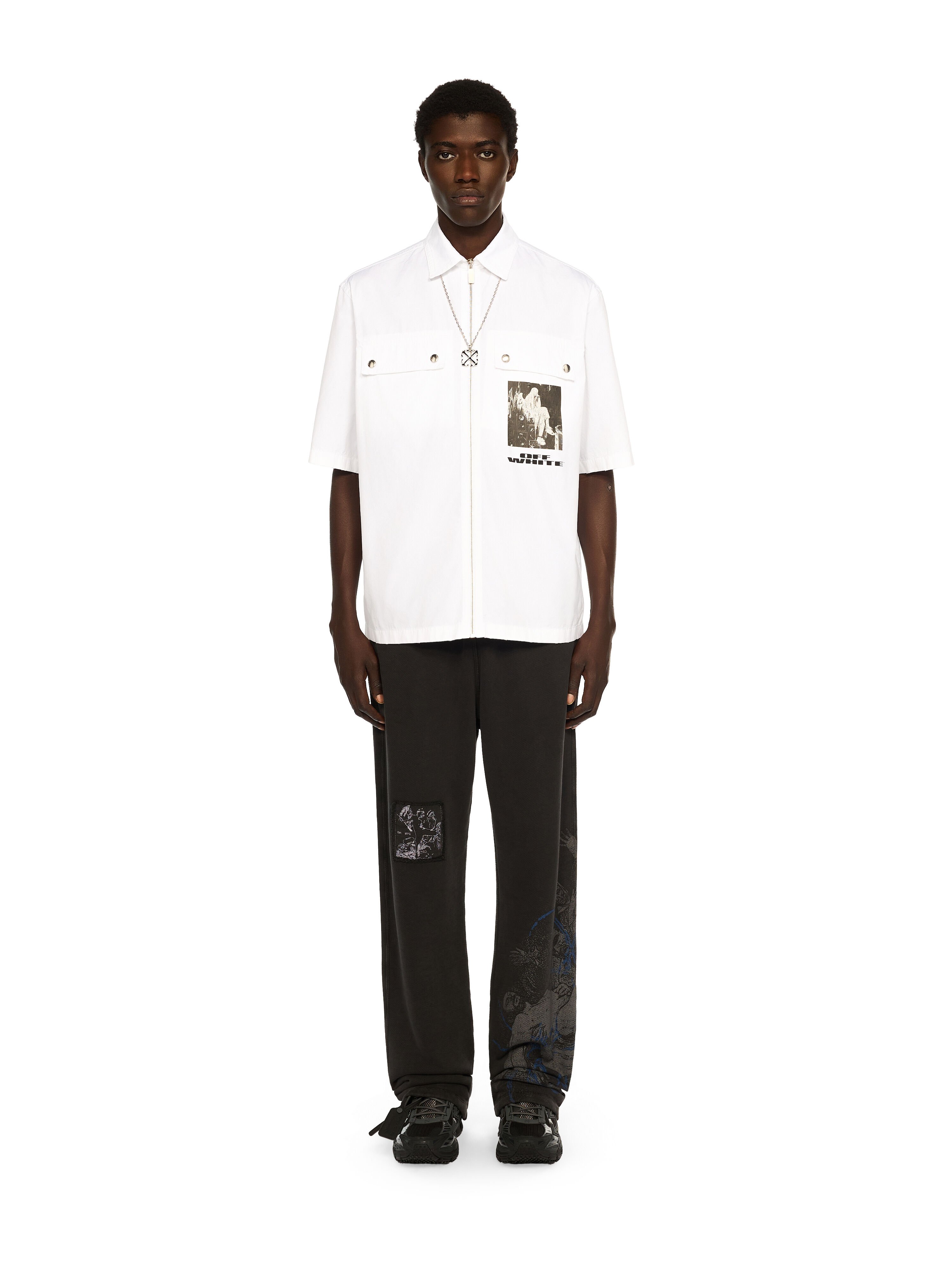 OFF WHITE Xerox Star Zip Bowling Shirt WHITE - BLACK OMGG01DF25FAB003