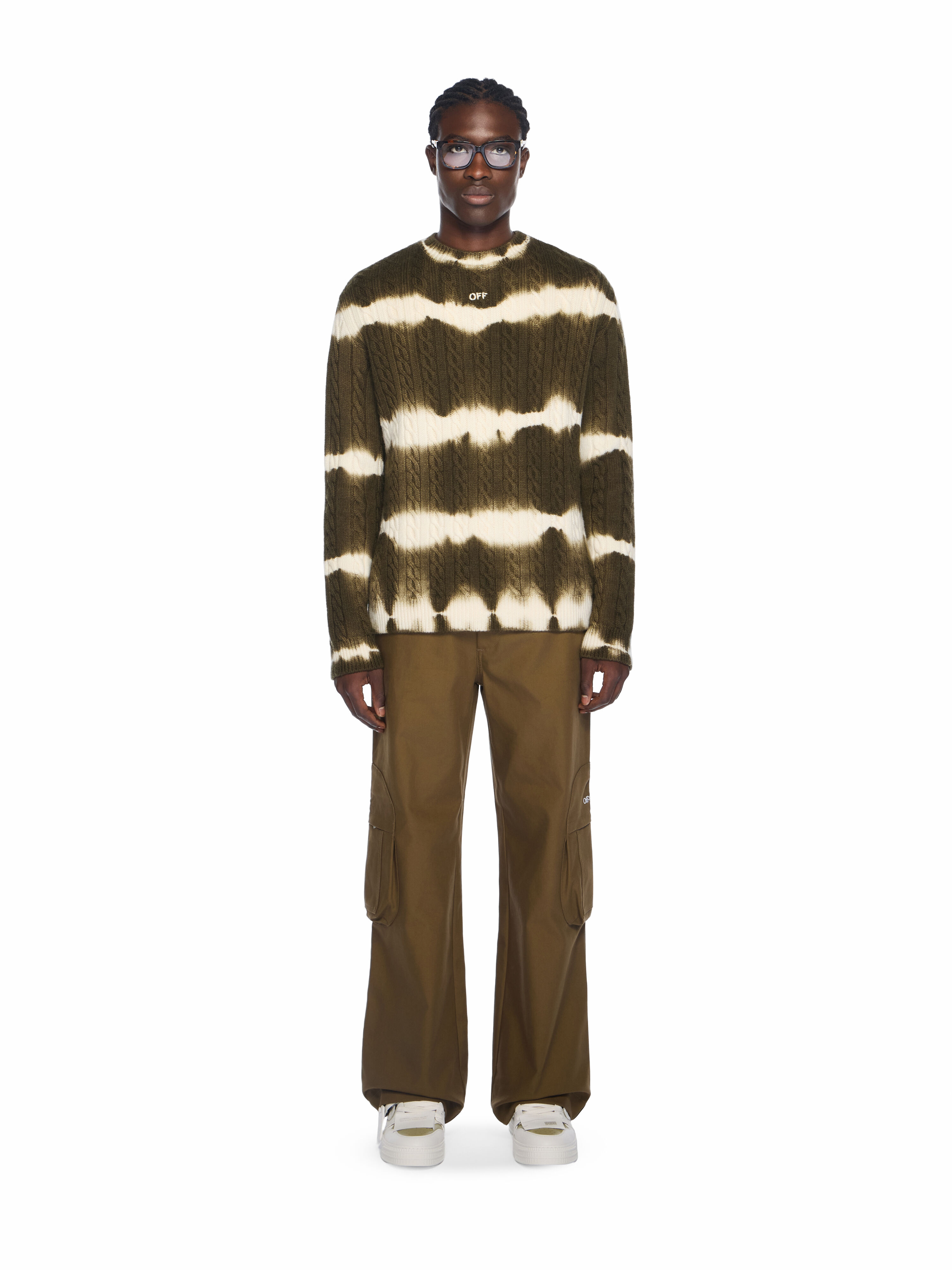 Off Stamp Cable Knit Crewneck in BEECH - CREAM for Men | Off-White™