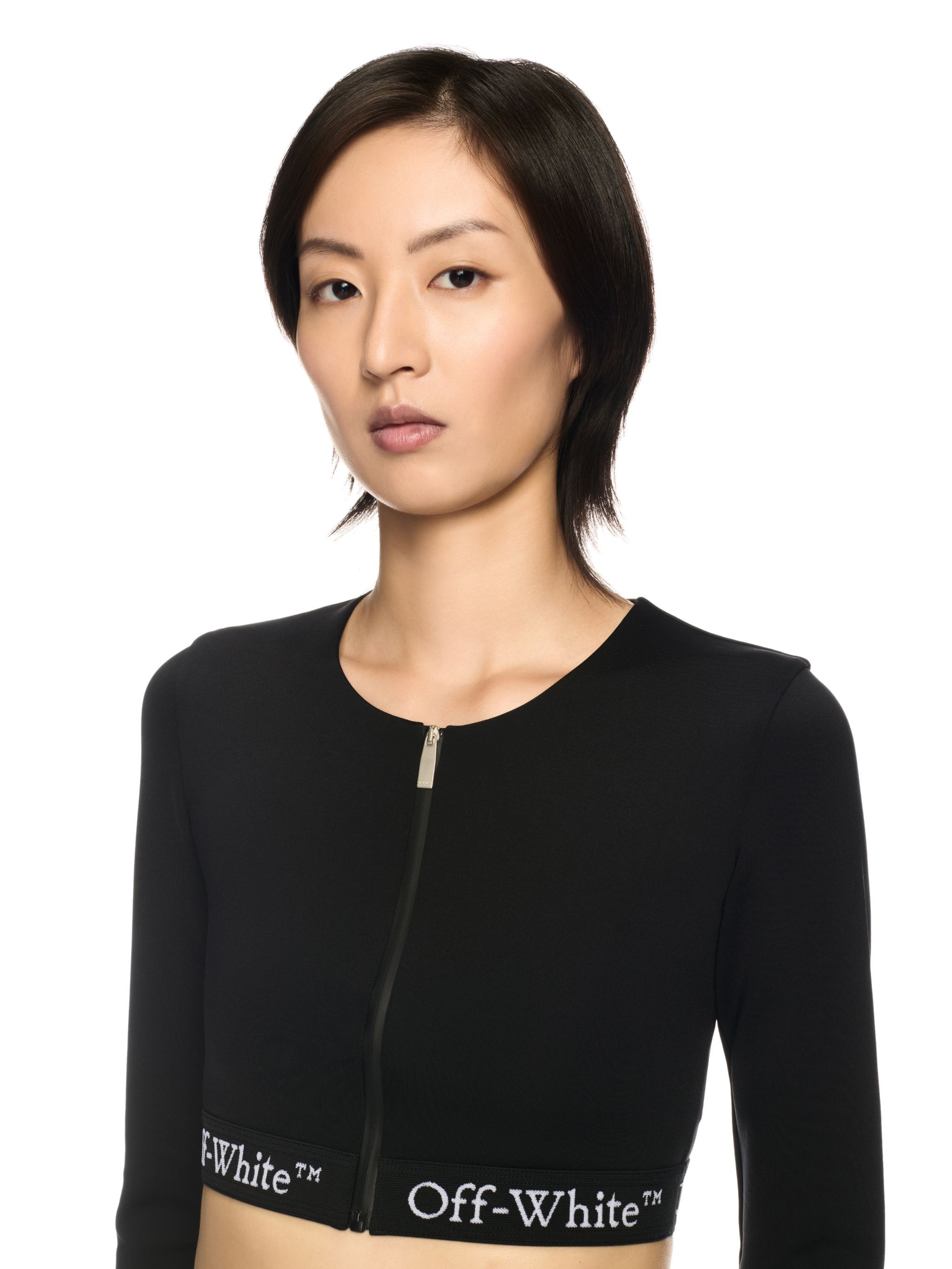 OFF WHITE Black Logo Band Zip Crop Top BLACK OWVB027S25JER001