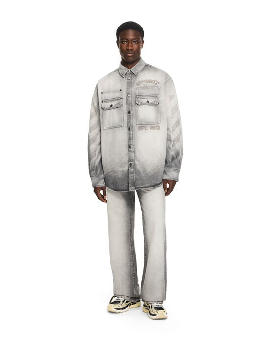 OFF WHITE Diagonal Embroidery Slim Relaxed Jeans SUN-FADED GREY 44XYA18JS26D003