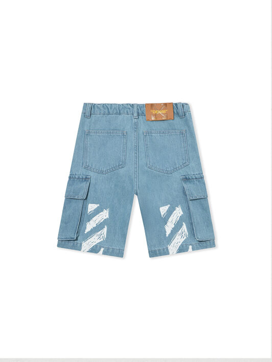 OFF WHITE Diag Sketch Denim Cargo Short MEDIUM BLUE 44BYC002S26D001