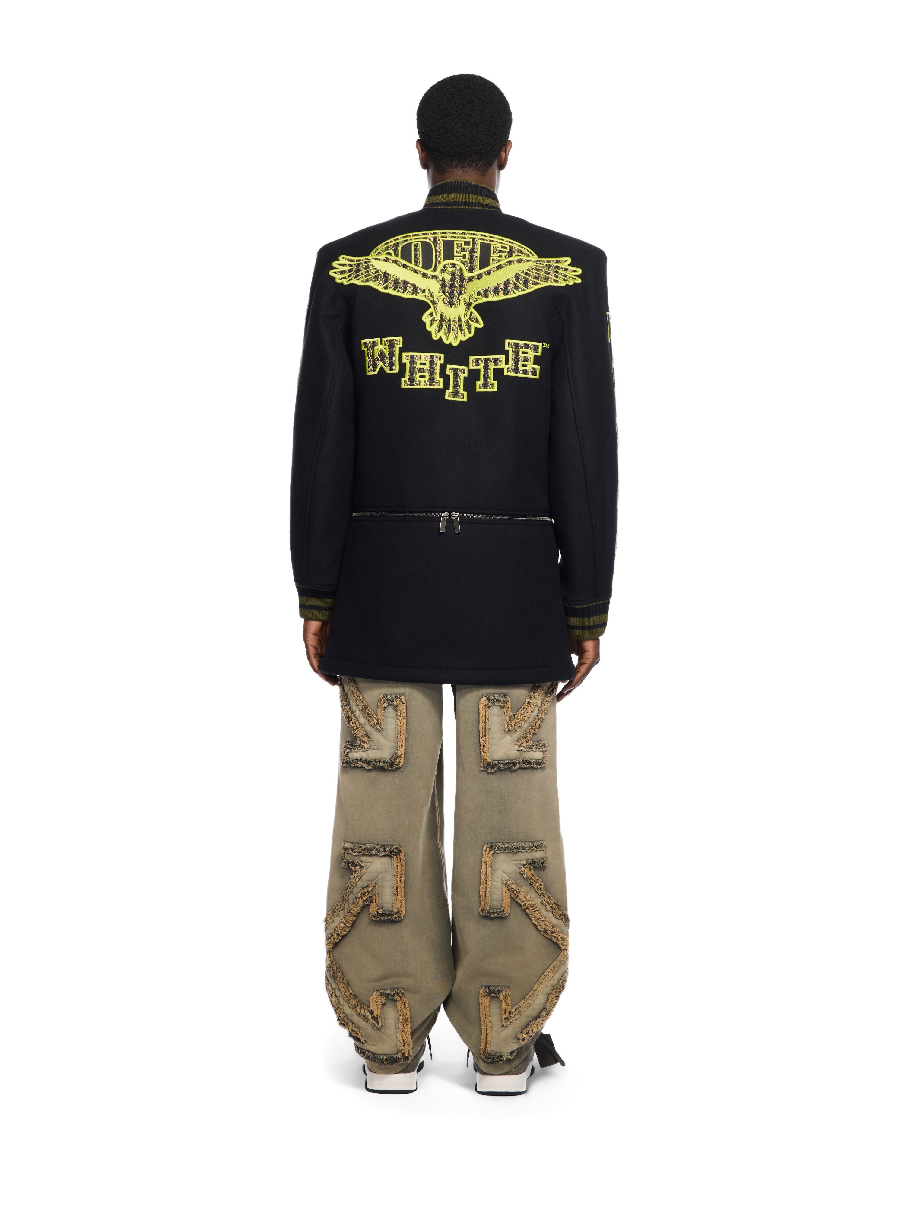 OFF WHITE Eagle Wool Twill Varsity Coat BLACK - POISON GREEN OMEK007W25FAB002