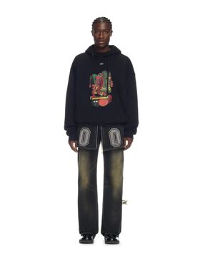 OFF WHITE Felpa Nera Con Cappuccio E Motivo Nana Arrow  OMBB085Z25FLE001
