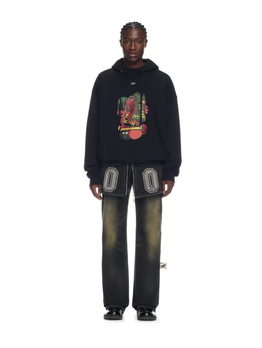 OFF WHITE Felpa Nera Con Cappuccio E Motivo Nana Arrow  OMBB085Z25FLE001