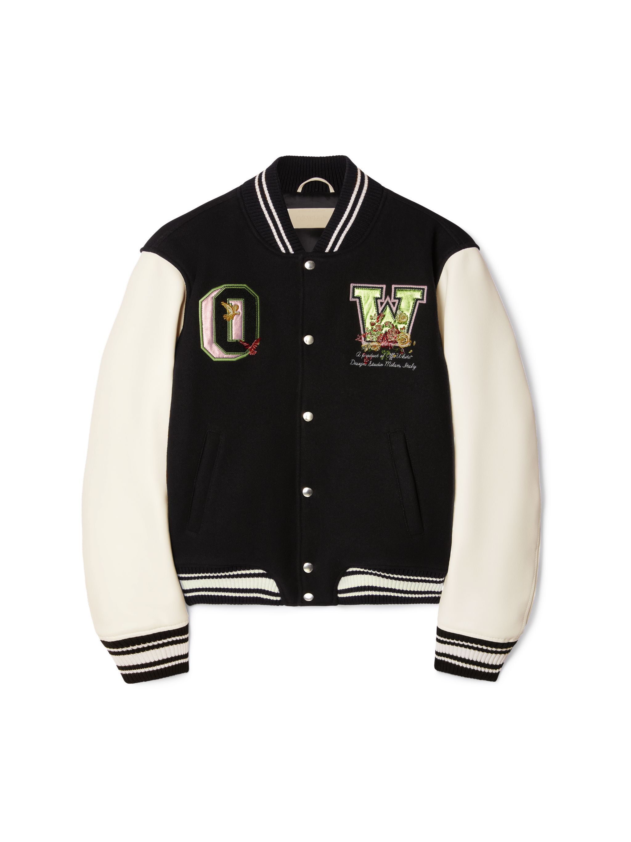 OFF WHITE Black Flowers Varsity Jacket BLACK OWEK006S25FAB003