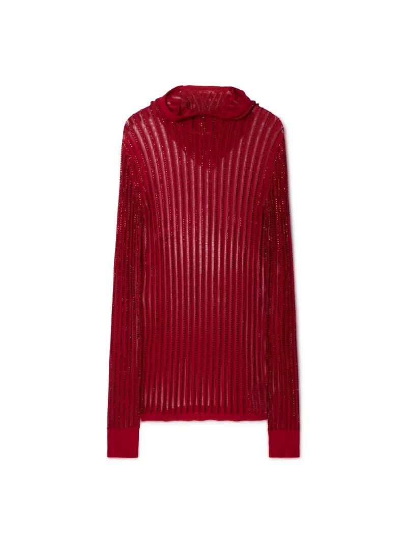 OFF WHITE Crystal Light Rib Knit Hoodie RED OMHU032Z25KNI001