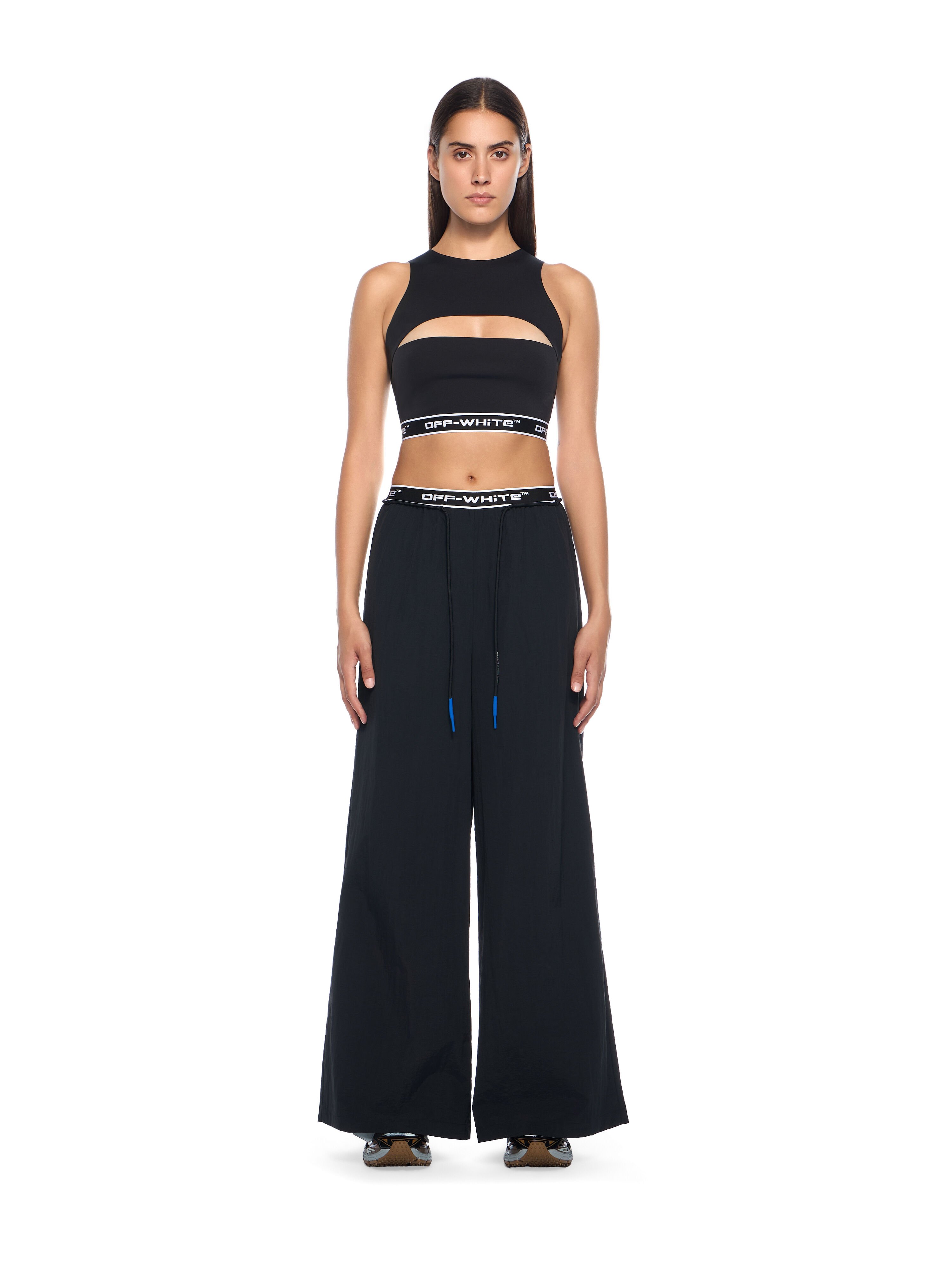 OFF WHITE Logoband Wide-Leg Pants BLACK - FUCHSIA OWVI017F25FAB001