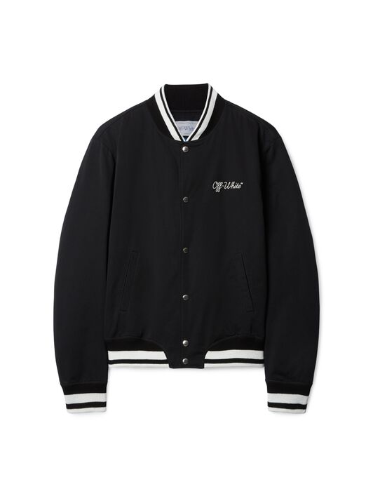 OFF WHITE Black Script Souvenir Varsity Jacket BLACK OMEH05FC99FAB001