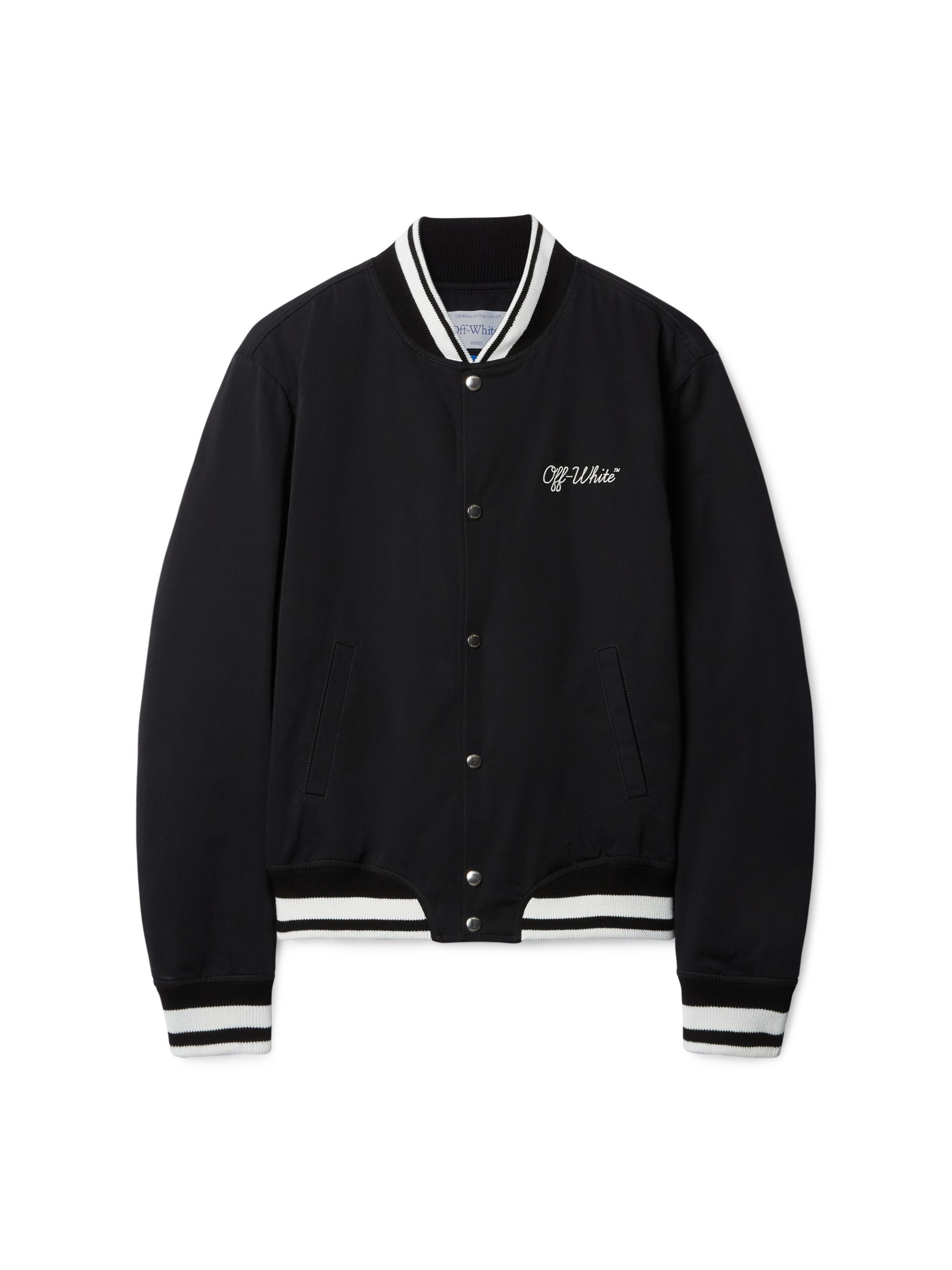 OFF WHITE Black Script Souvenir Varsity Jacket BLACK OMEH05FC99FAB001
