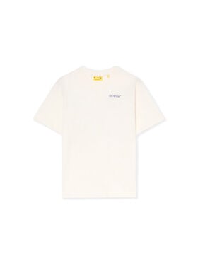 OFF WHITE Arrow Outline Flock Logo T-Shirt WHITE - BLUE OBAA002F25JER00D