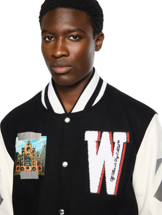 OFF WHITE Soundsystem Varsity Jacket BLACK-RED DAHLIA OMJA122F25LEA003