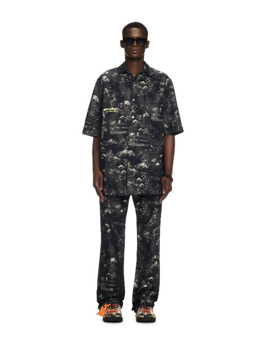 OFF WHITE Blue Jacquard Fresco Bowling Shirt BLUE OMYD05AS25DEN002