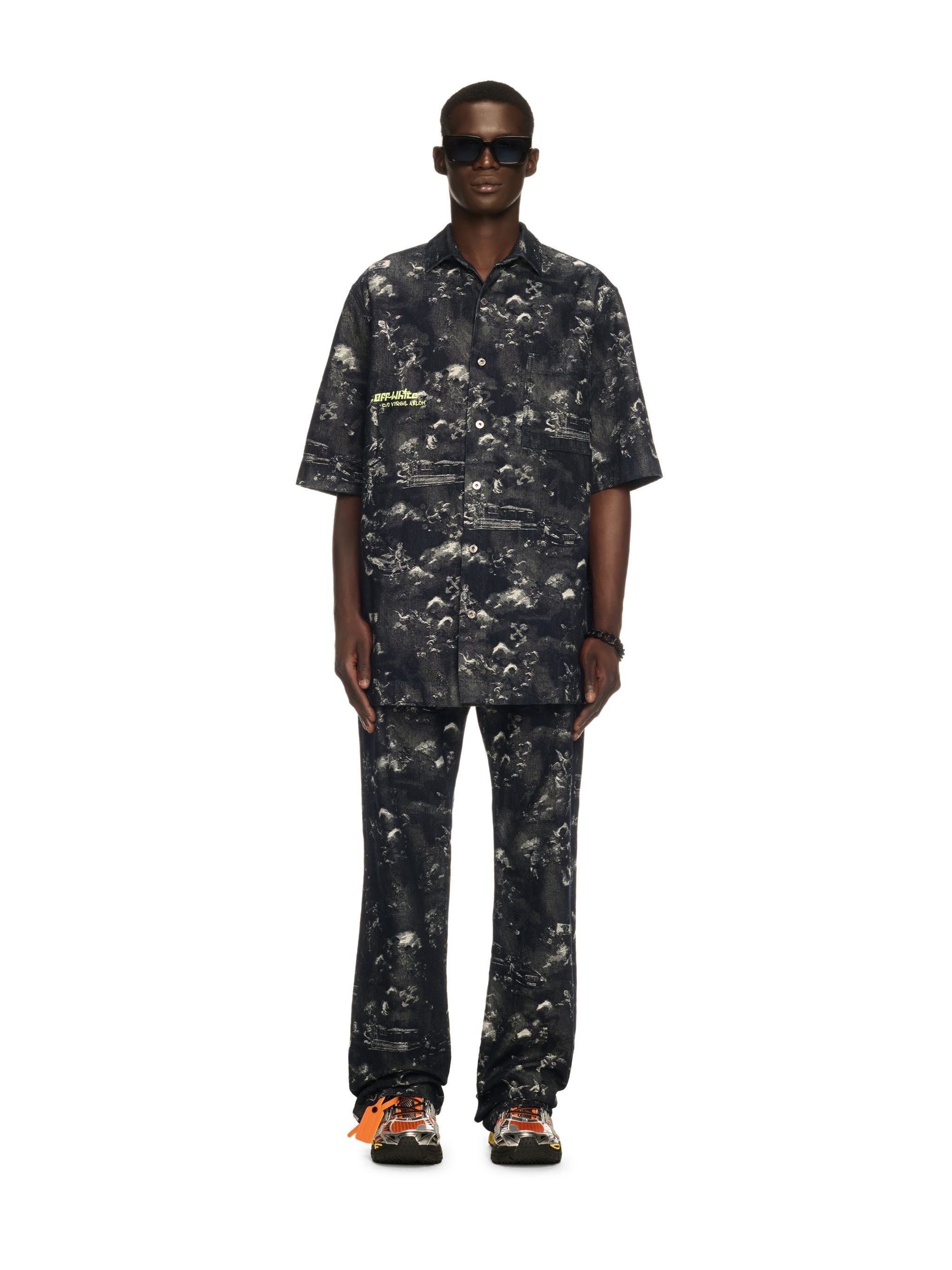 OFF WHITE Blue Jacquard Fresco Bowling Shirt BLUE OMYD05AS25DEN002
