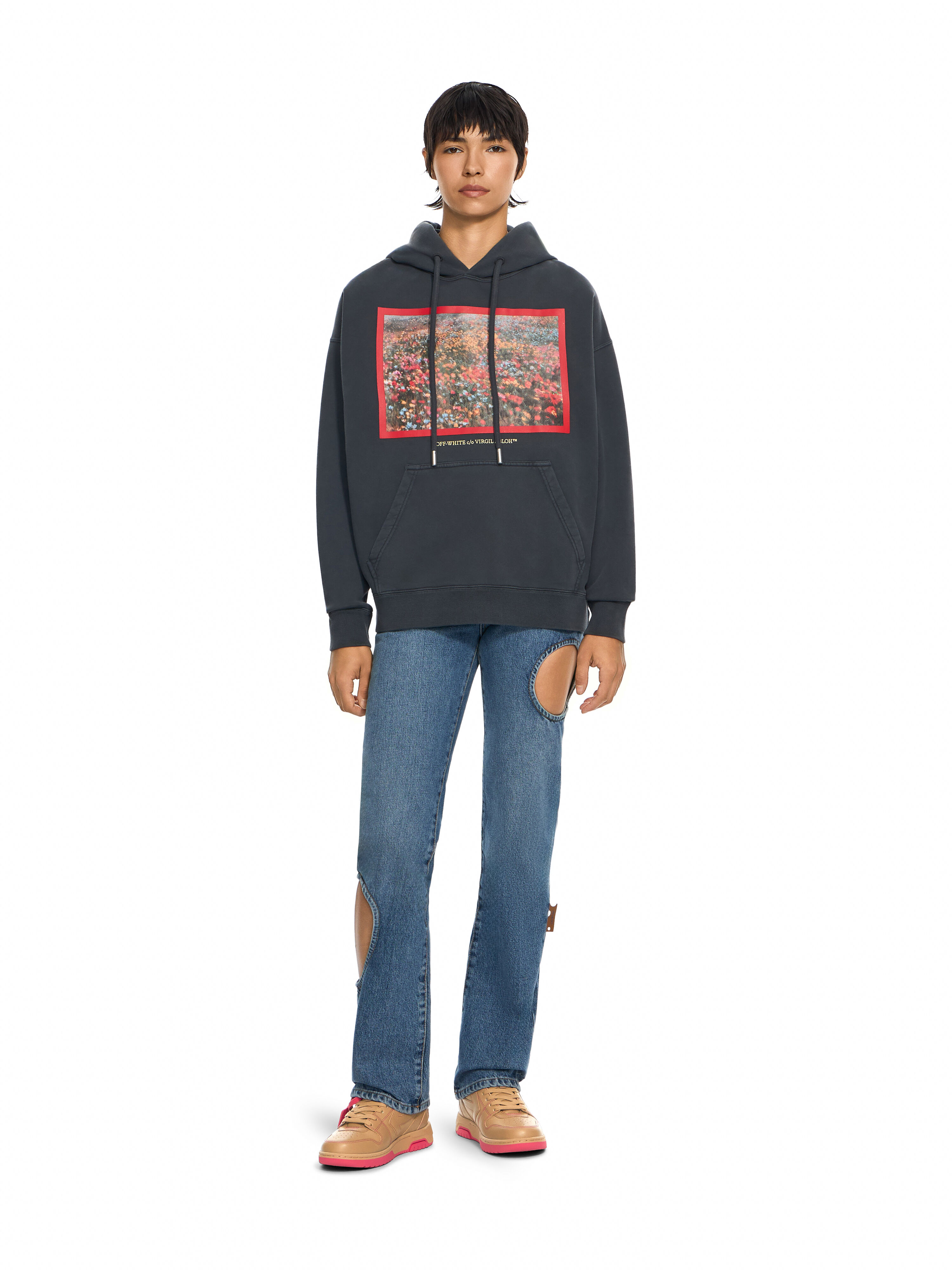 Flowers Field Skate Hoodie OFF WHITE Flowers Field Skate Hoodie Fade Out Black High Risk Red 2FE00447T