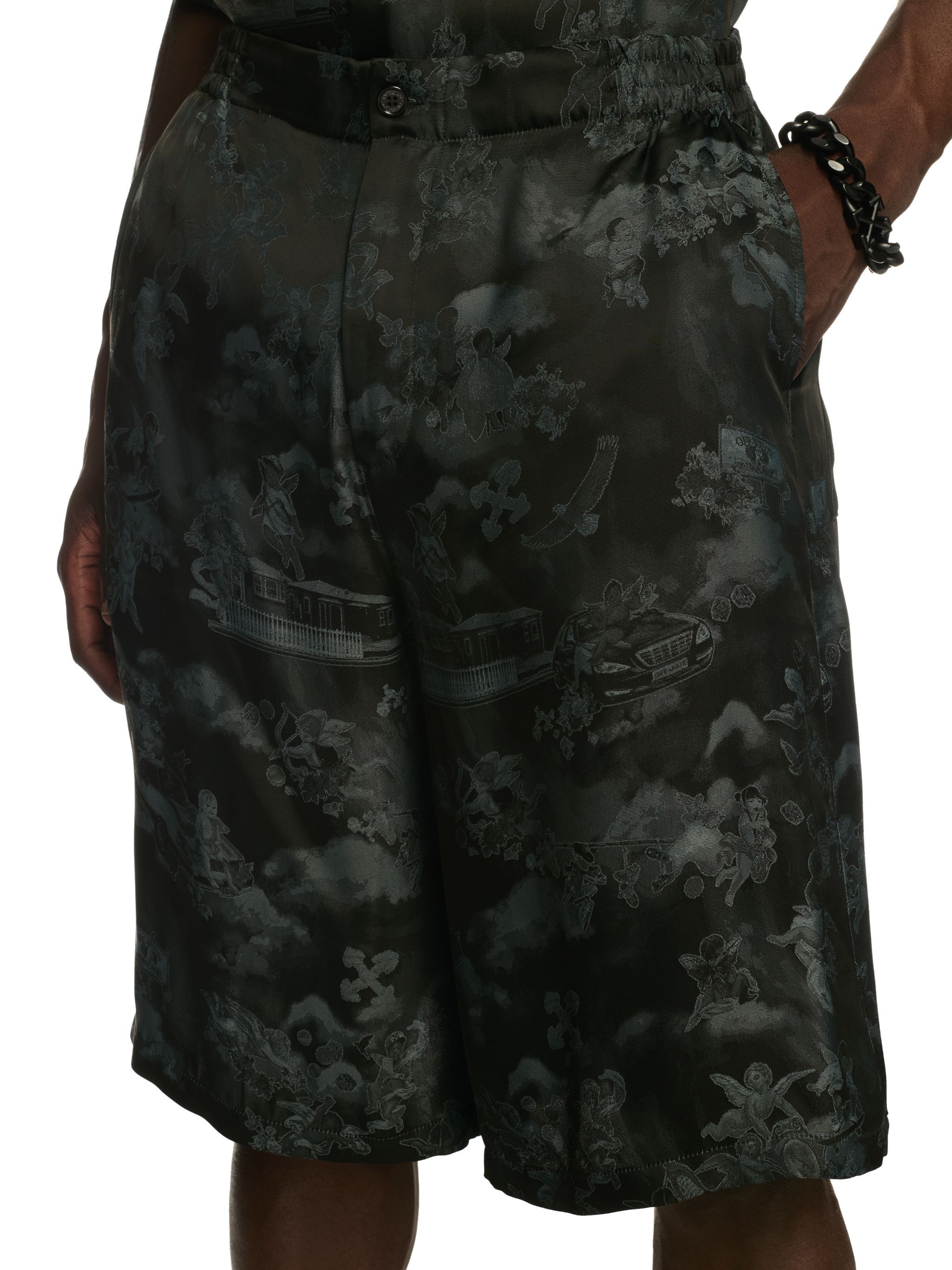 OFF WHITE Black Jacquard Fresco Bowling Shorts BLACK OMCB092S25FAB002
