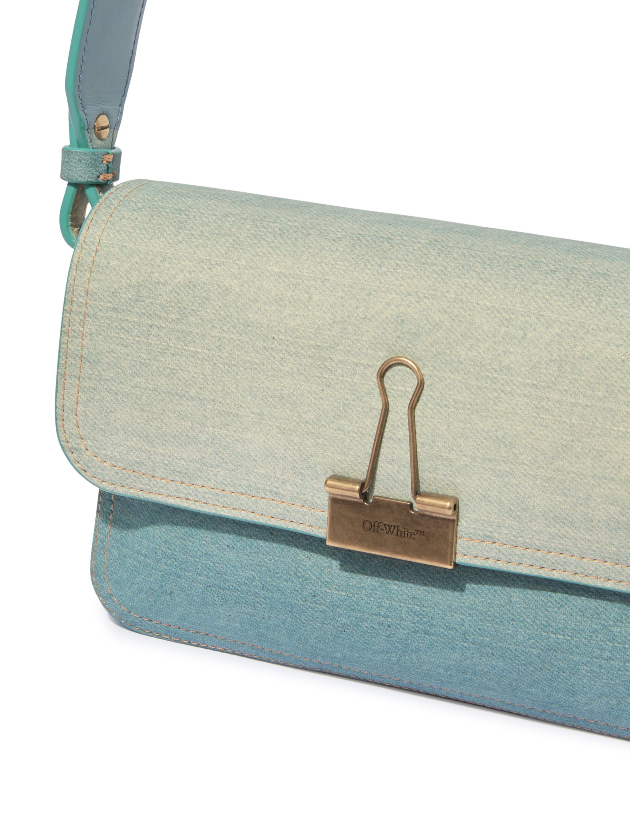 OFF WHITE Hellblaue Denim Leder Schultertasche BLAU OWNN181S25LEA001