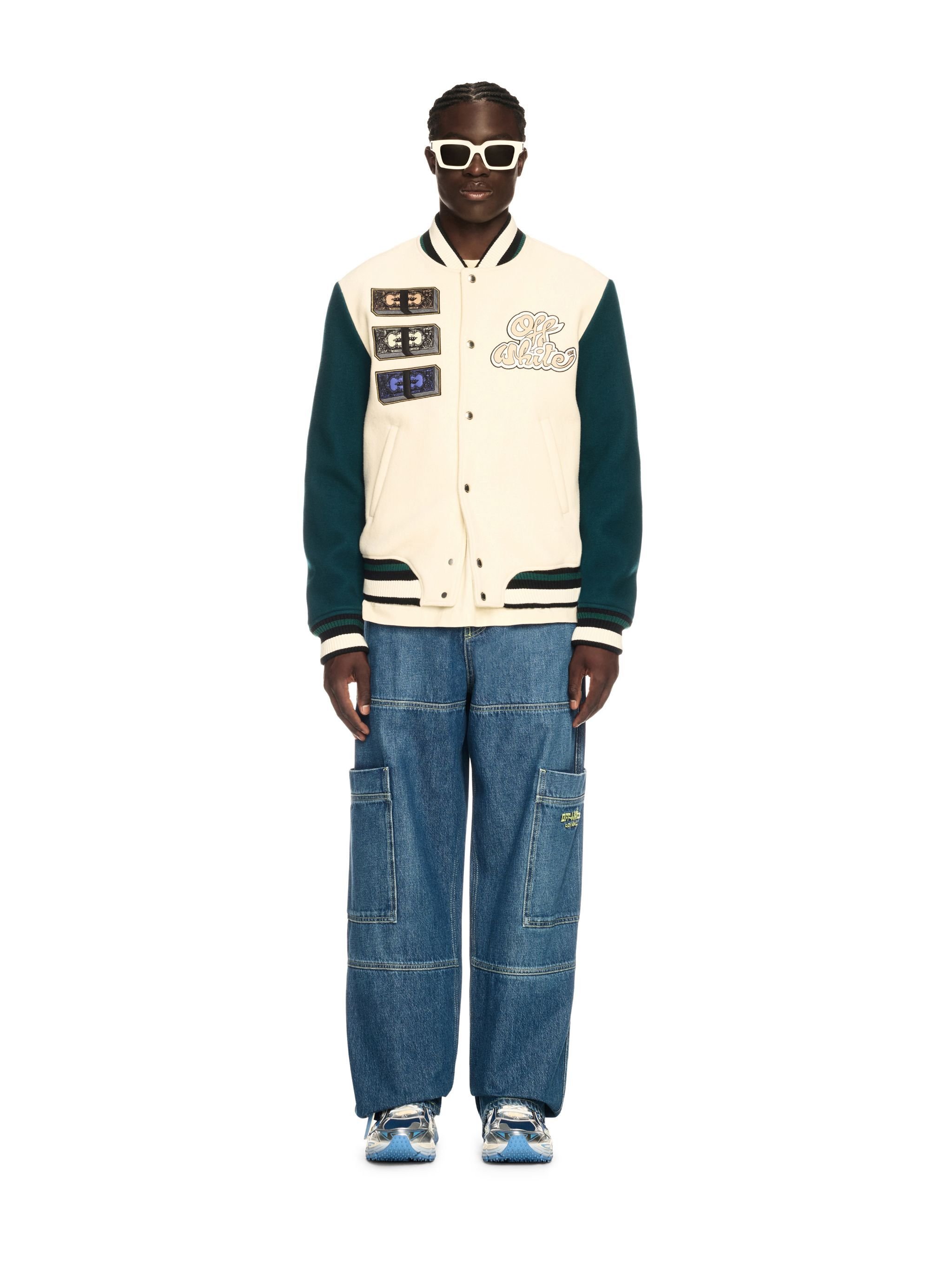 OFF WHITE White Cash Varsity Jacket WHITE OMEH053S25FAB002