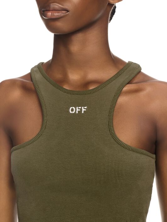 OFF WHITE Green Stamp Ribbed Rowing Top GREEN OWAD086S25JER002