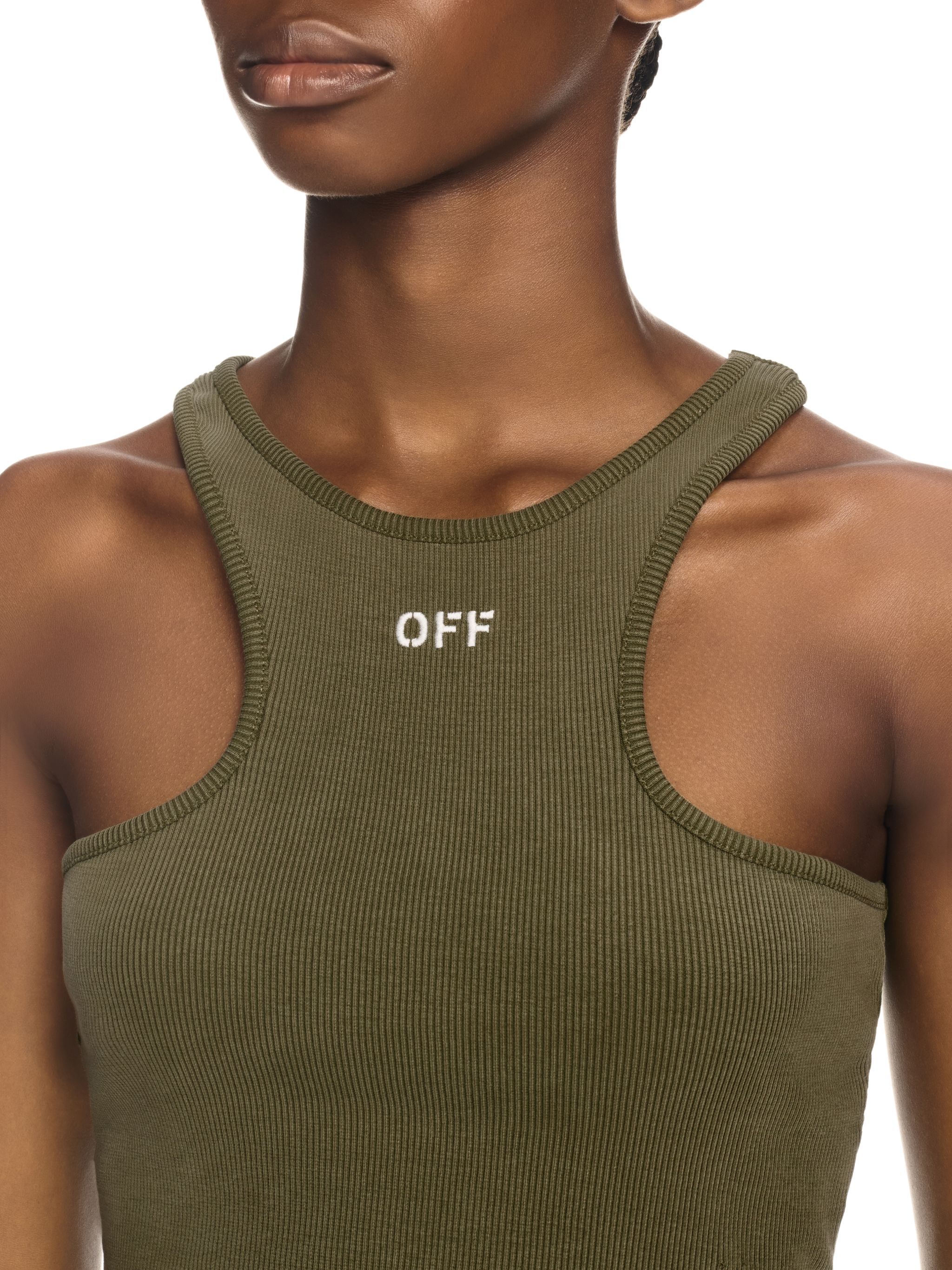 OFF WHITE Green Stamp Ribbed Rowing Top GREEN OWAD086S25JER002