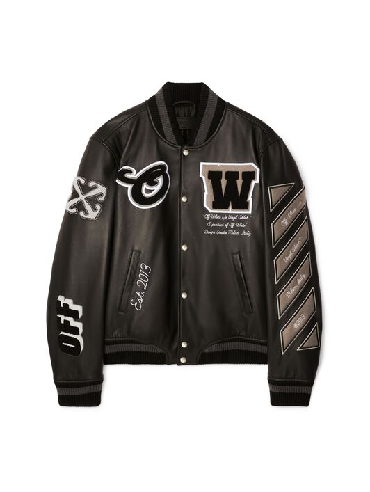OFF WHITE Black Leather Varsity Jacket BLACK OMJA122C99LEA004