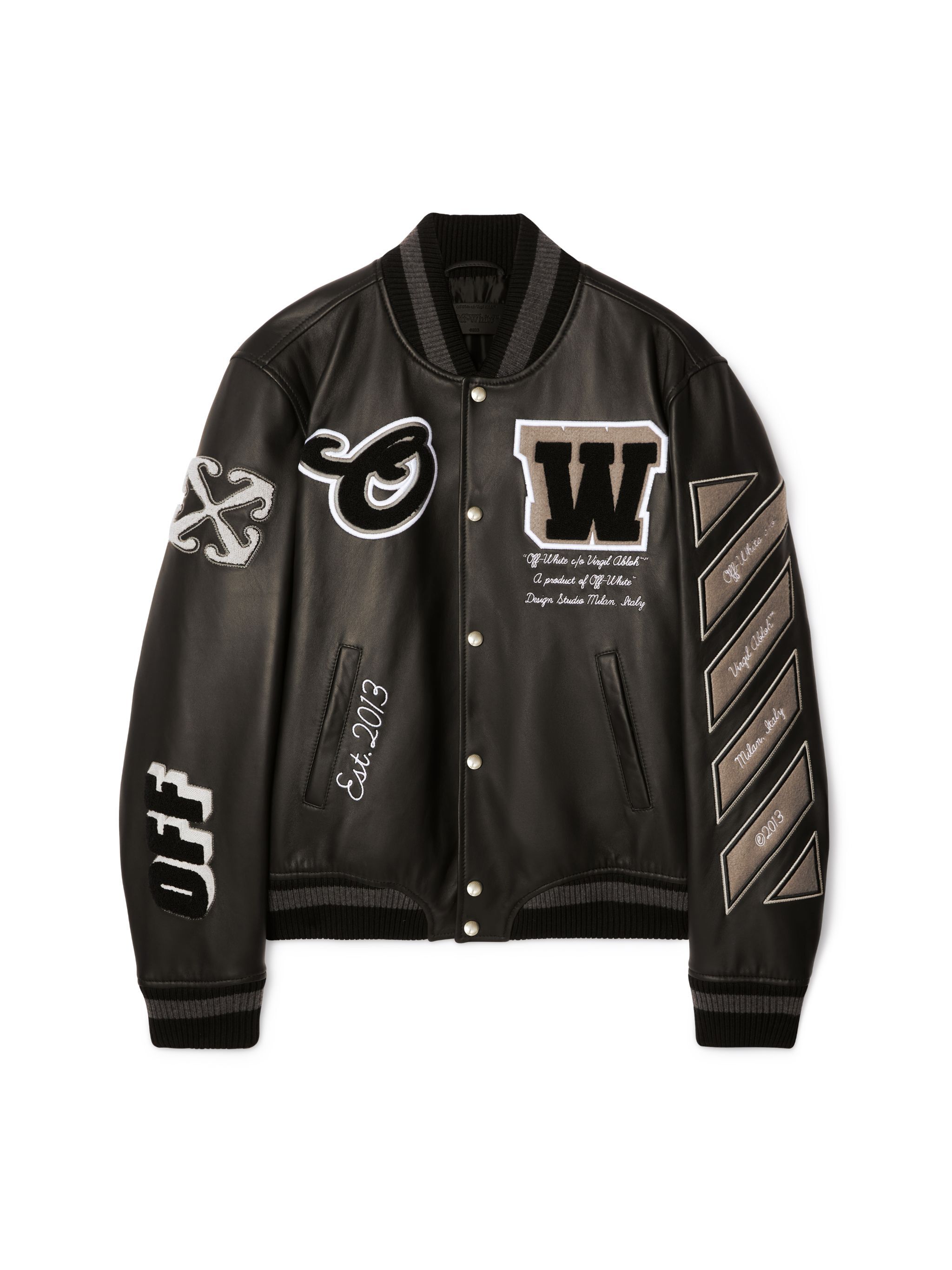 OFF WHITE Black Leather Varsity Jacket BLACK OMJA122C99LEA004