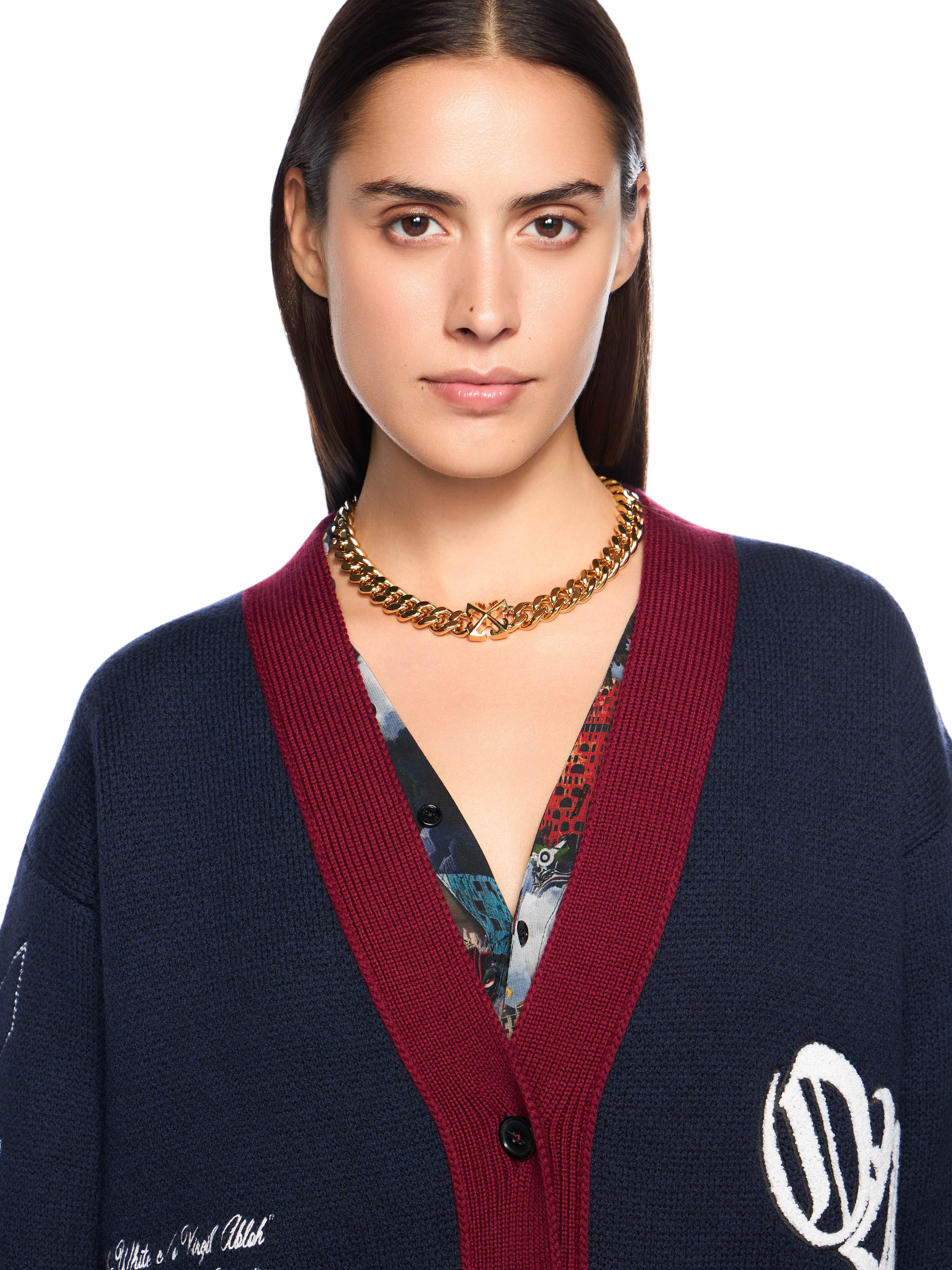 OFF WHITE Jacquard Knit Varsity Cardigan BLUE IRIS-WHITE OWHB04GF25KNI001