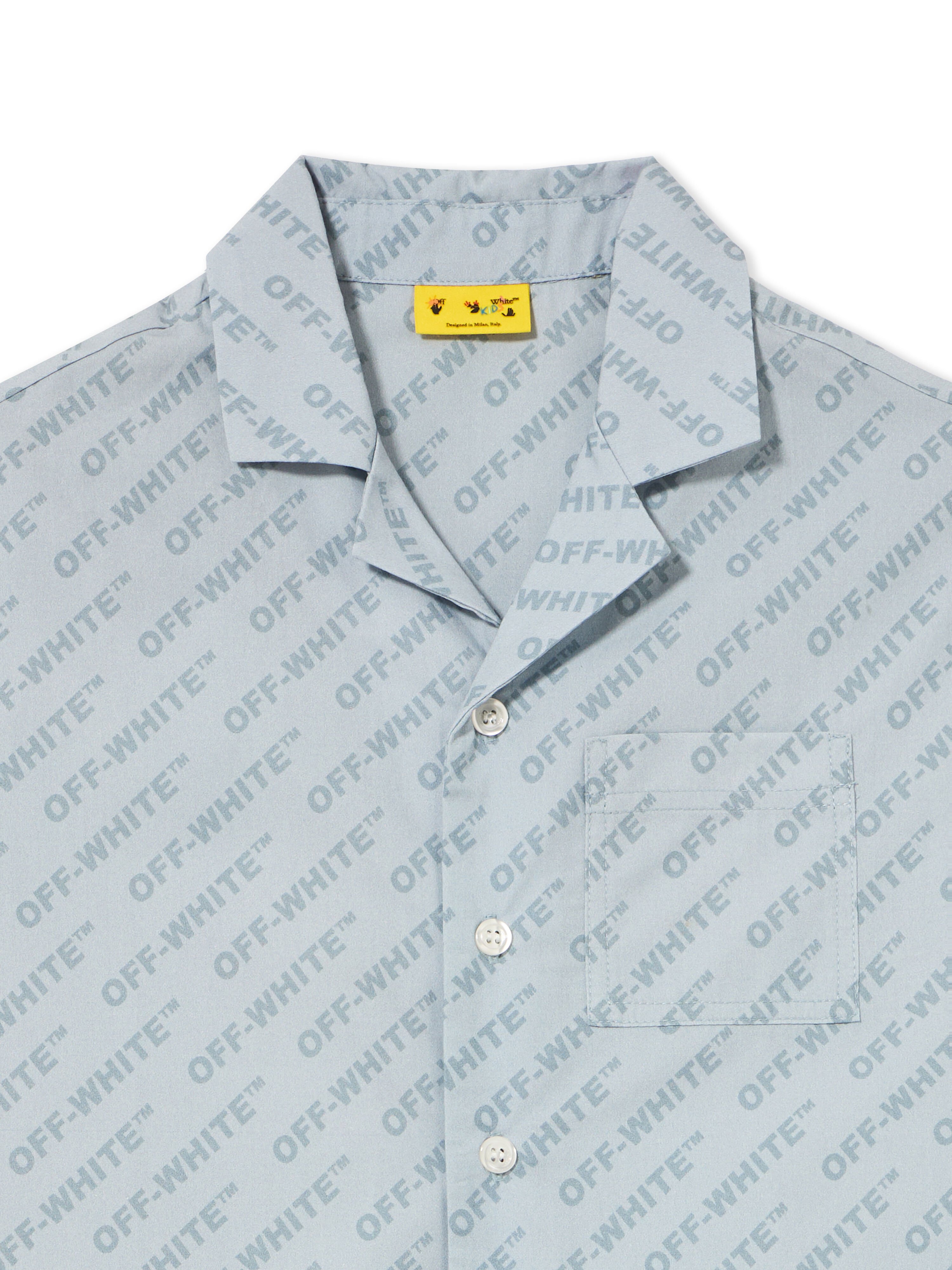 OFF WHITE Logo Aop Bowling Shirt DUSTY BLUE 44BGA002S26F001