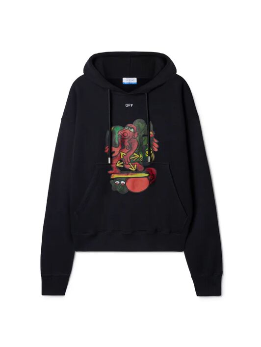 OFF WHITE Felpa Nera Con Cappuccio E Motivo Nana Arrow  OMBB085Z25FLE001