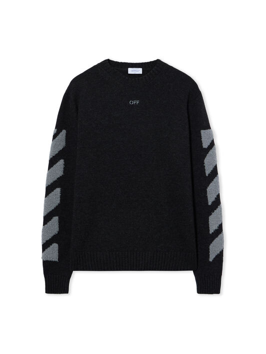 OFF WHITE Diagonals Fuzzy Knit Crewneck ANTRACITE 44MHE087F26K002