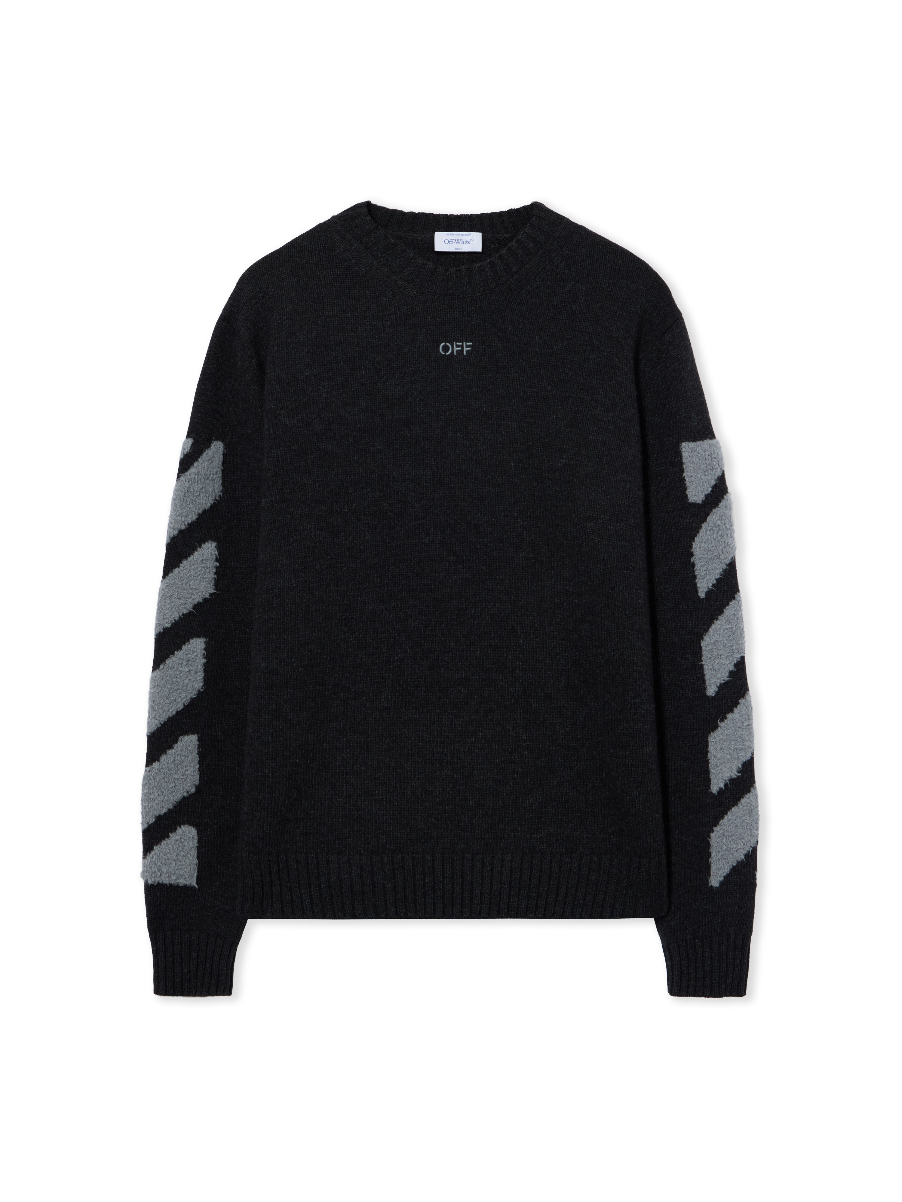 OFF WHITE Diagonals Fuzzy Knit Crewneck ANTRACITE 44MHE087F26K002
