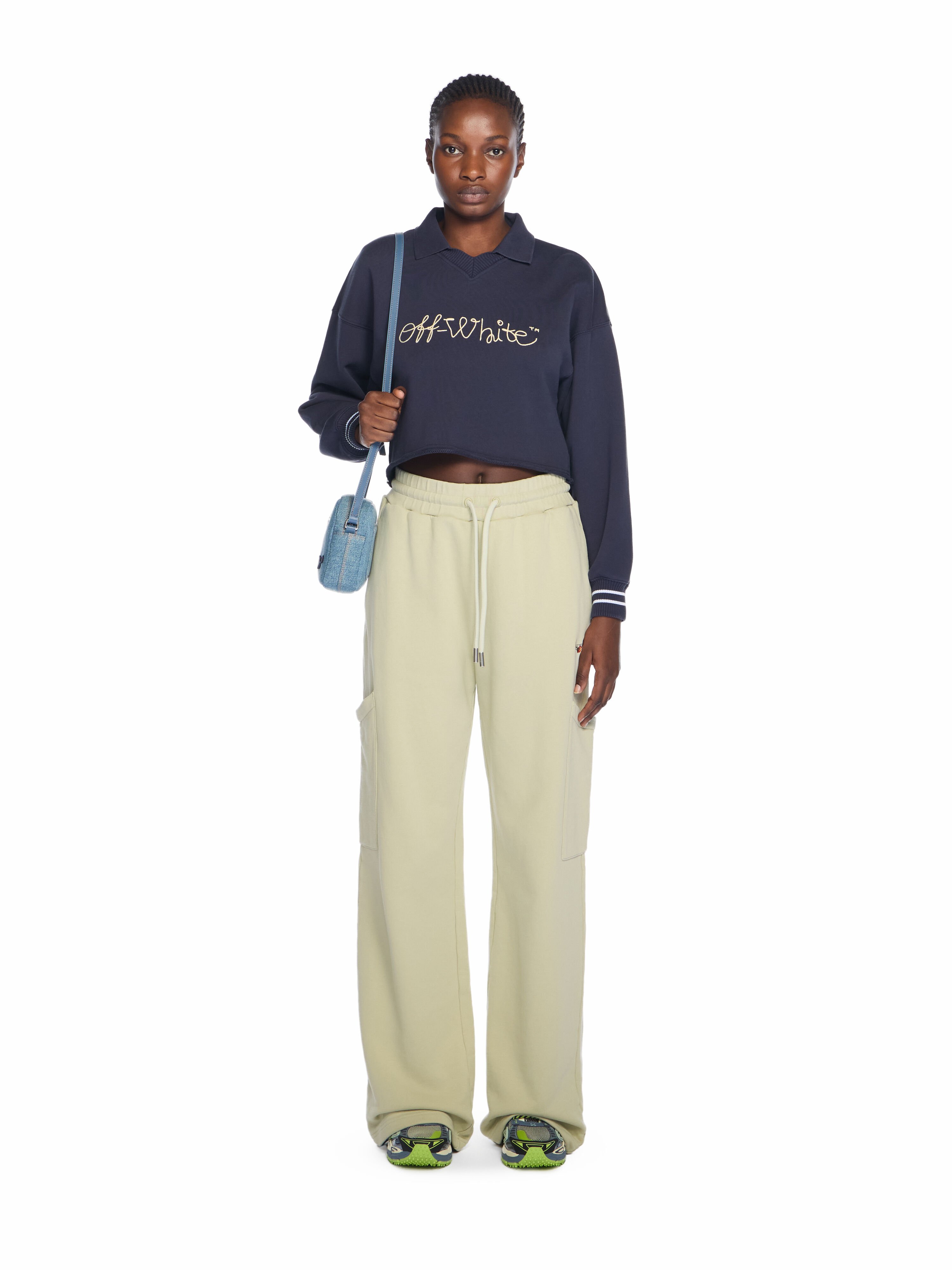 Embroidered Script Logo Crop Polo Sweater OFF WHITE Embroidered Script Logo Crop Polo Sweater DARK SAPPHIRE-DOUBLE CREAM OWBA07BF25FLE002