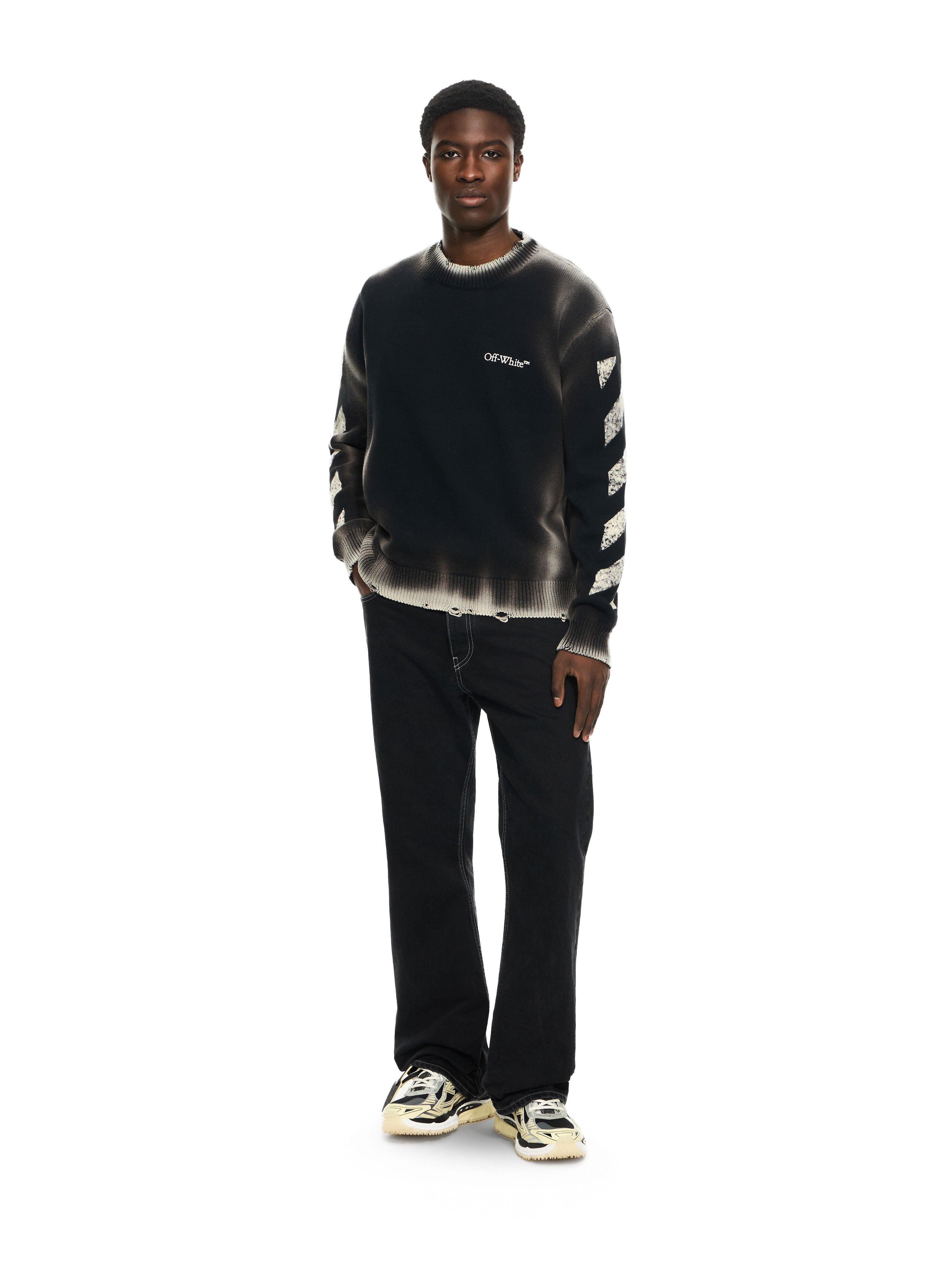 OFF WHITE Diag Corrosion Knit Crewneck BLACK 44MHE20US26K003