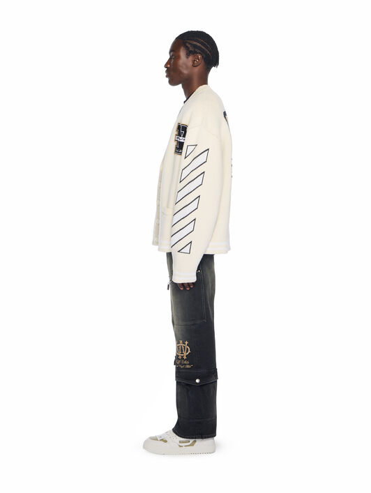 OFF WHITE Lion Varsity Knit Cardigan CREAM - BLACK OMHB019F25KNI001