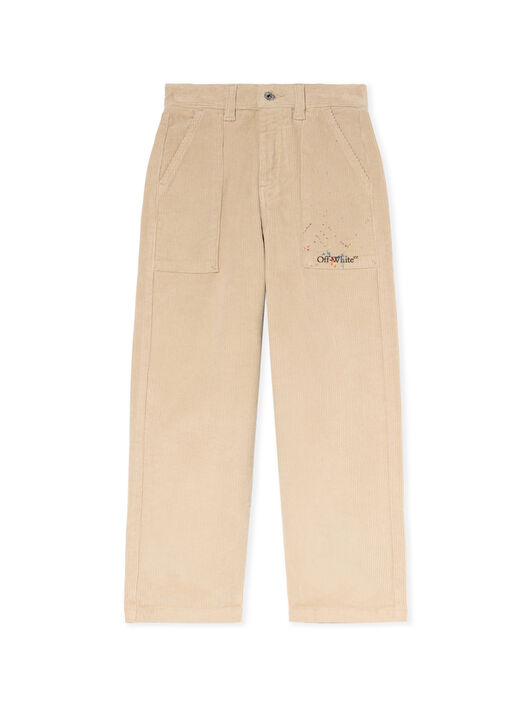 OFF WHITE Diagonal Splat Corduroy Logo Pants SAND - BLACK OBCA00AF25FAB001