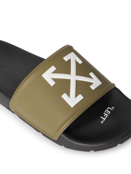 OFF WHITE Arrow Slider BLACK - OLIVE GREEN OMIU003S26MAT001