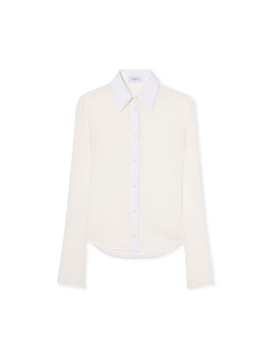 OFF WHITE Plisse Long Sleeve Shirt WHITE - WHITE OWGE02LF25FAB001