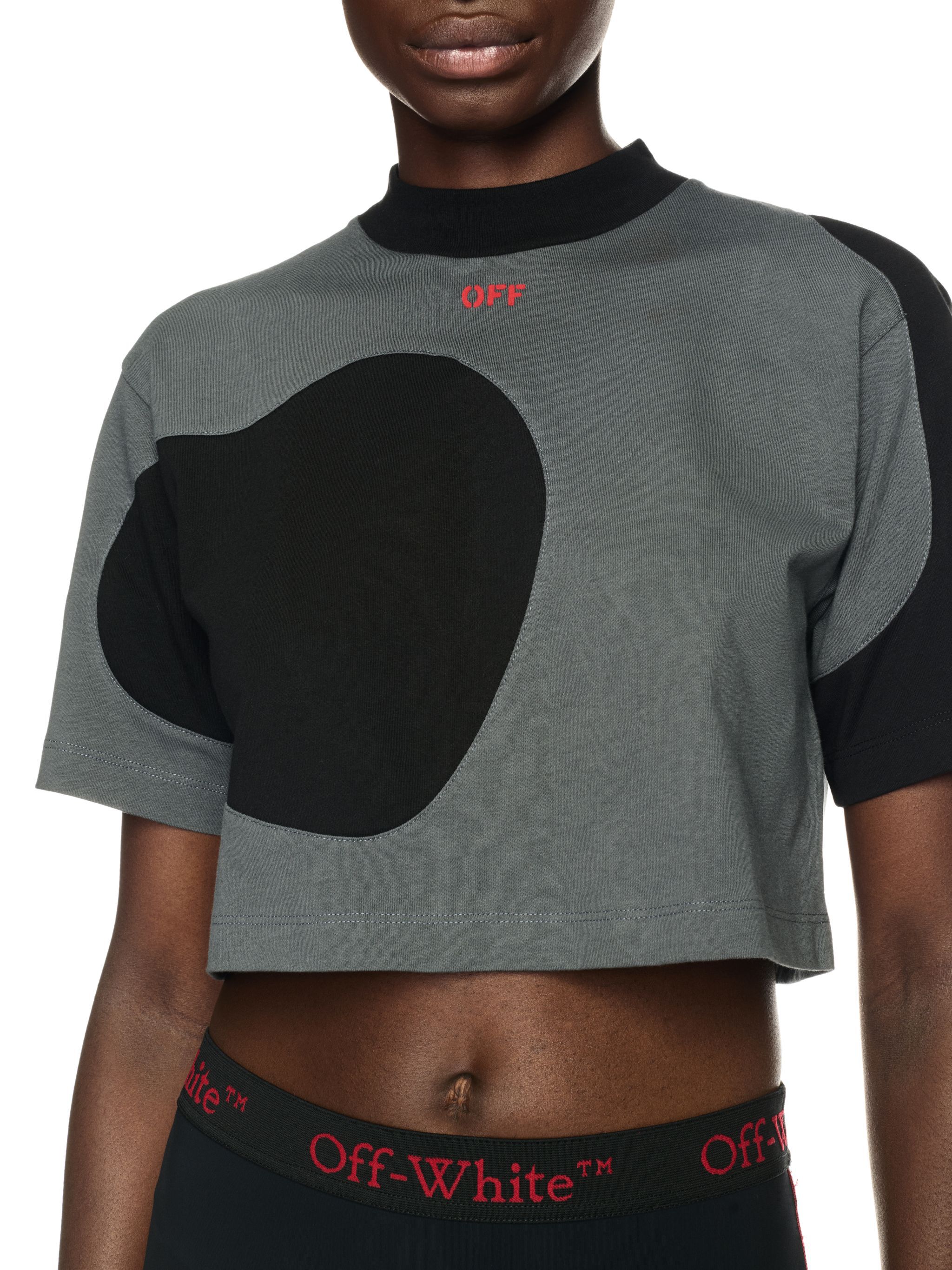 OFF WHITE Black Cropped Golf T-Shirt GREY OWAA132T24JER001