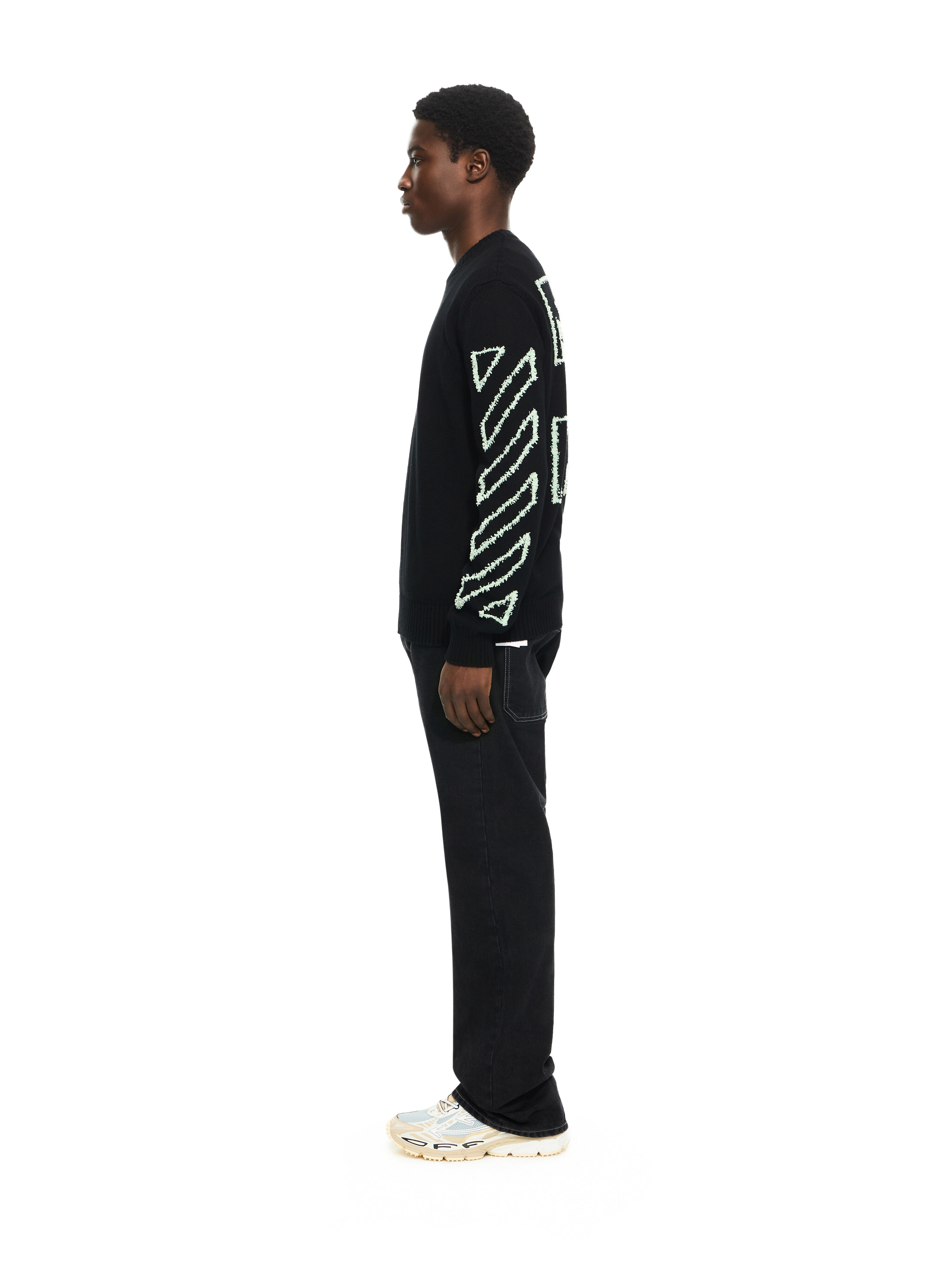Diagonal Arrow Fuzzy Crewneck Sweater in BLACK for Men | Off-White™