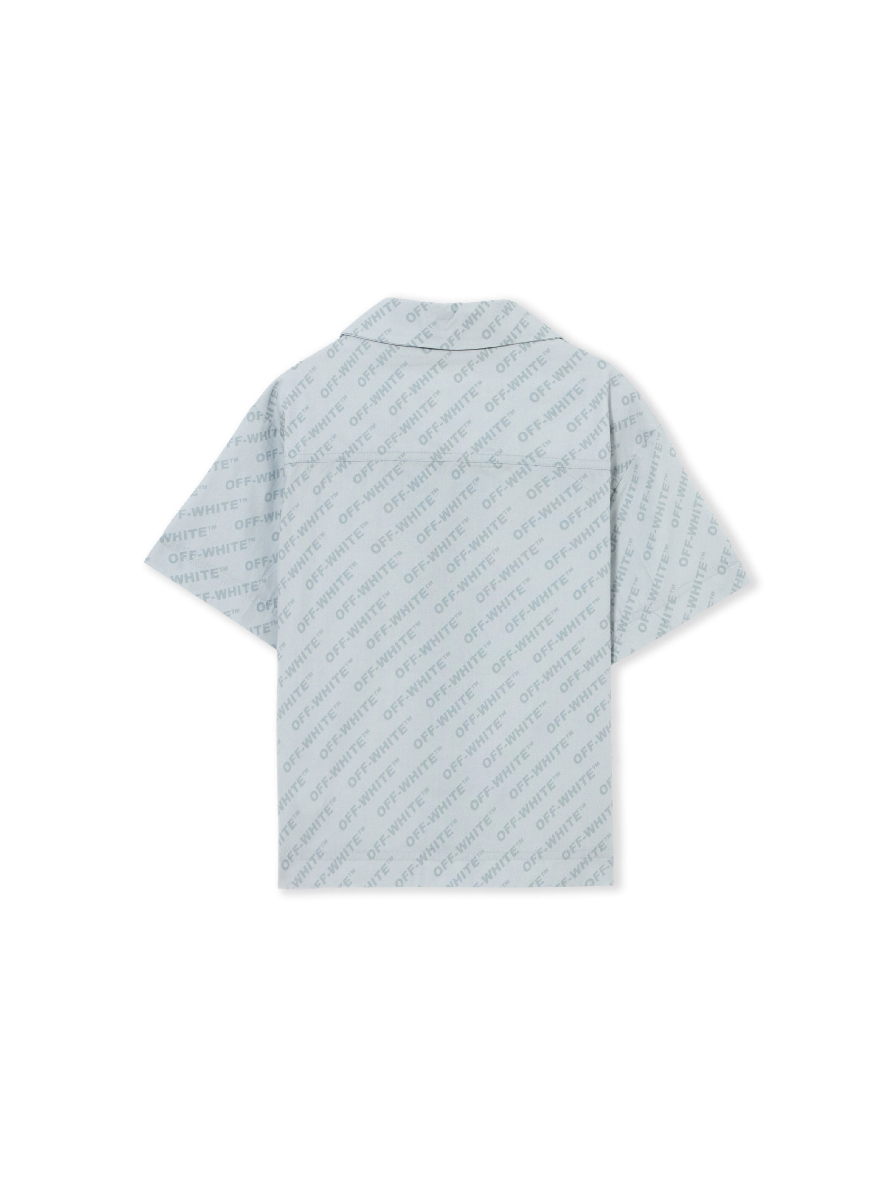 OFF WHITE Logo Aop Bowling Shirt DUSTY BLUE 44BGA002S26F001