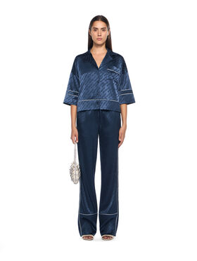OFF WHITE Jacquard Satin Pajama Shirt BLUE IRIS OWGG008F25FAB001