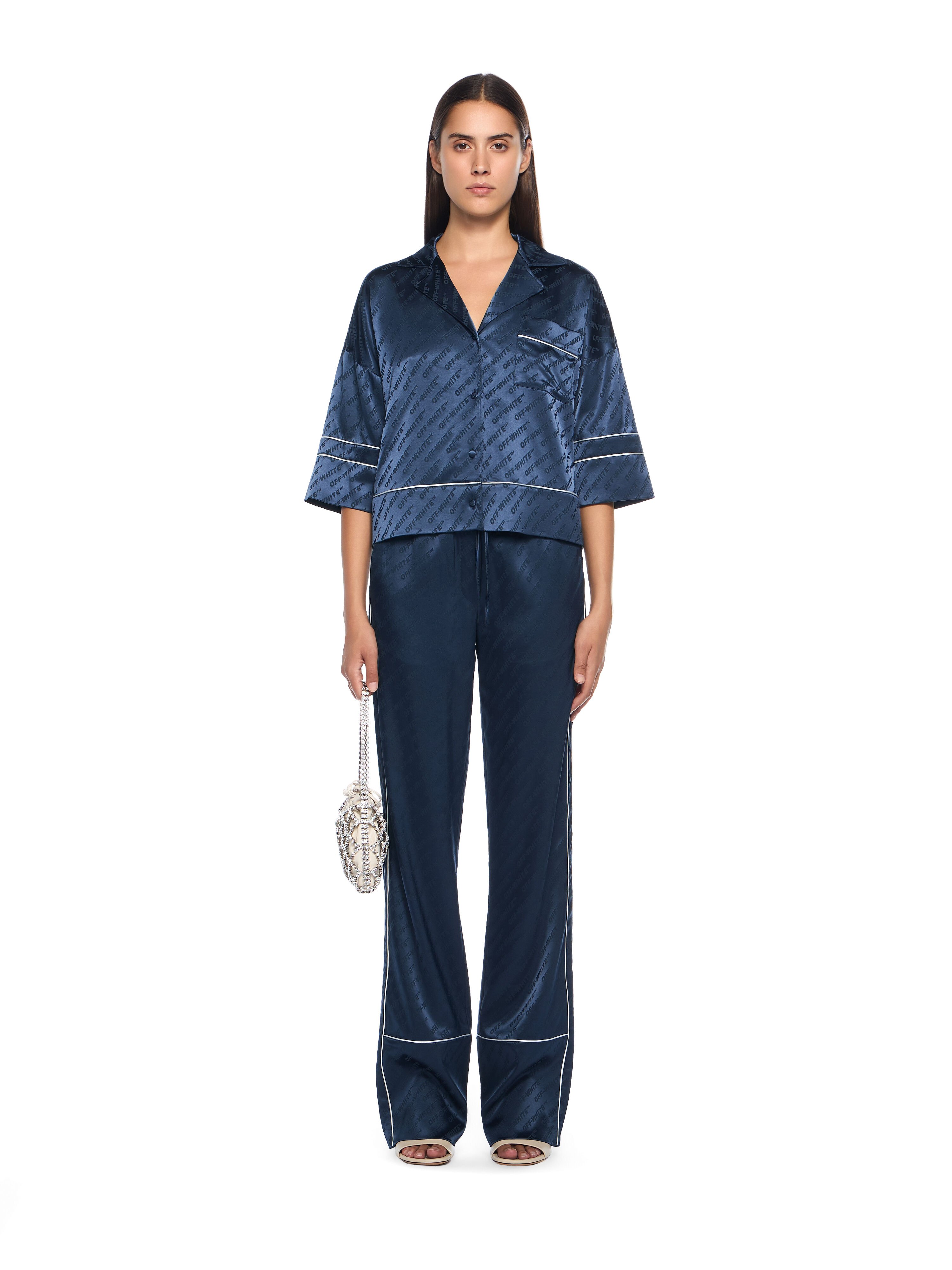 OFF WHITE Jacquard Satin Pajama Shirt BLUE IRIS-NO COLOR OWGG008F25FAB001